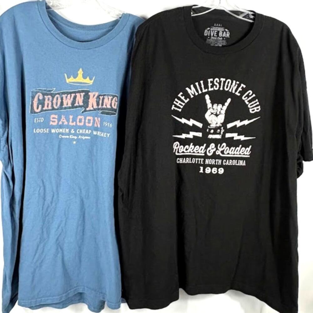 2x Dive Bar Shirt Club 3XL T-Shirt Crown King Salon Milestone Club